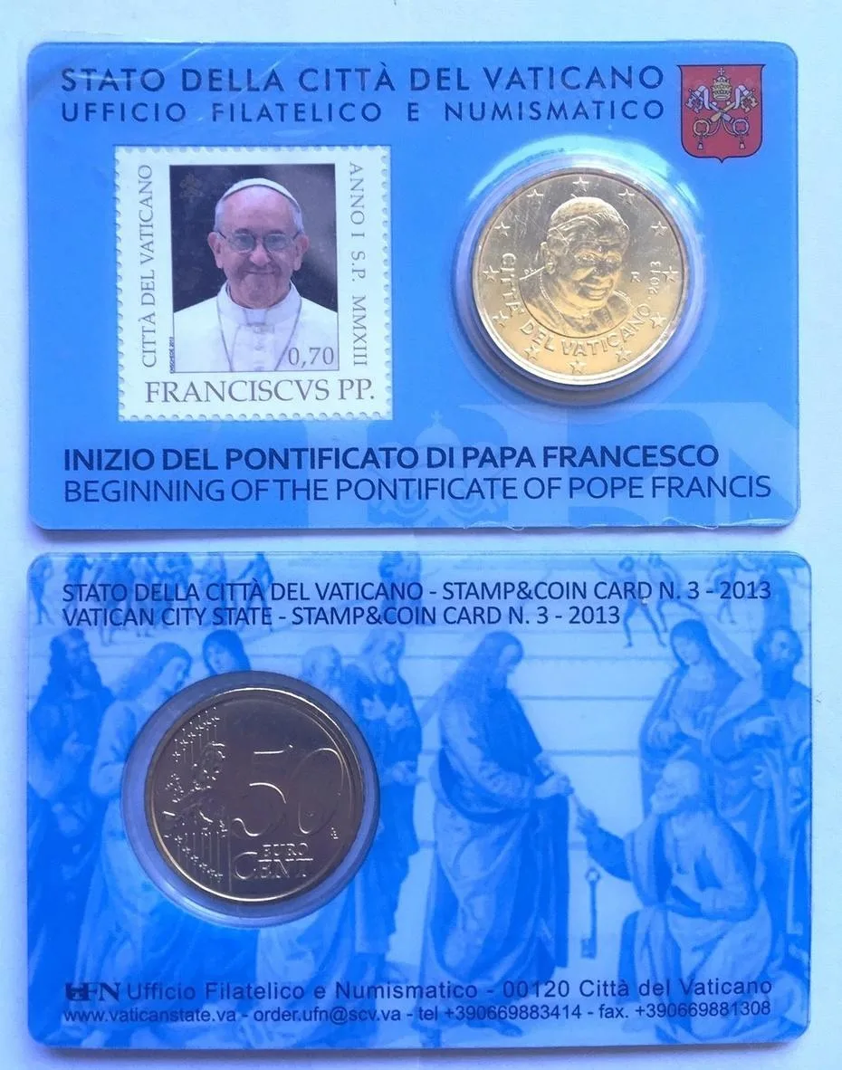 2013 2 x VATICAN 2013 50 Euro cent BENEDICT XVI in COINCARD BU