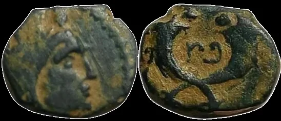 Nabataean Kingdom, Aretas IV and Phasael, 5 - 4 BC. AE13.8mm 2.18gm Petra, Scarce gF