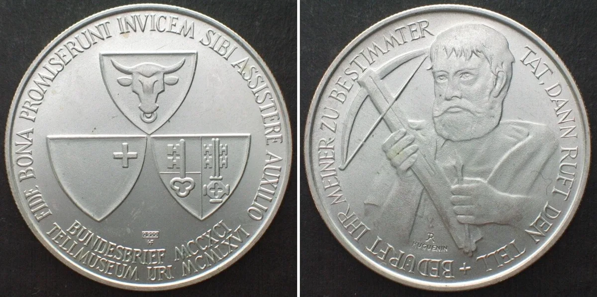 1966 SWITZERLAND Medal 1966, TELL MUSEUM URI, by Huguenin, silver 33mm UNC