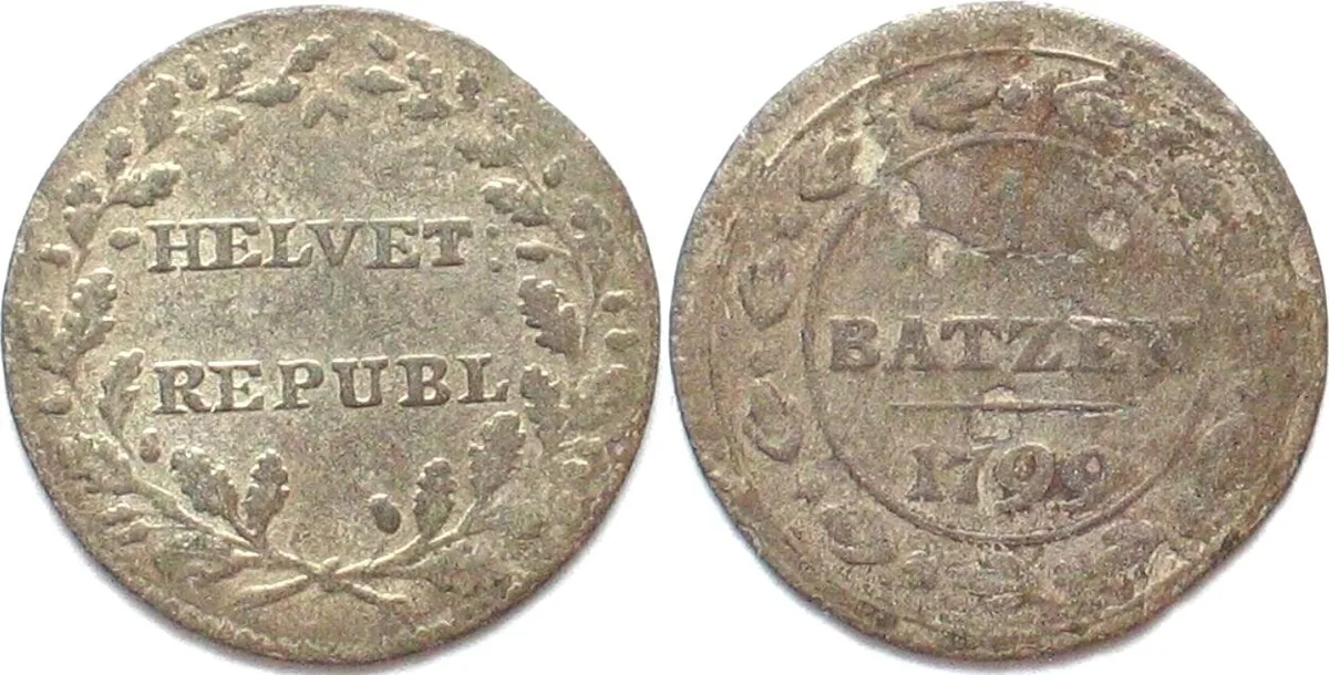 1799 HELVETIAN REPUBLIC Batzen 1799 VERY RARE MULE billon VF+