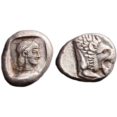 465-449 BC Knidos, Caria AR Drachm, Archaic (6.38g) Cabinet Tone in EF for the type Rare