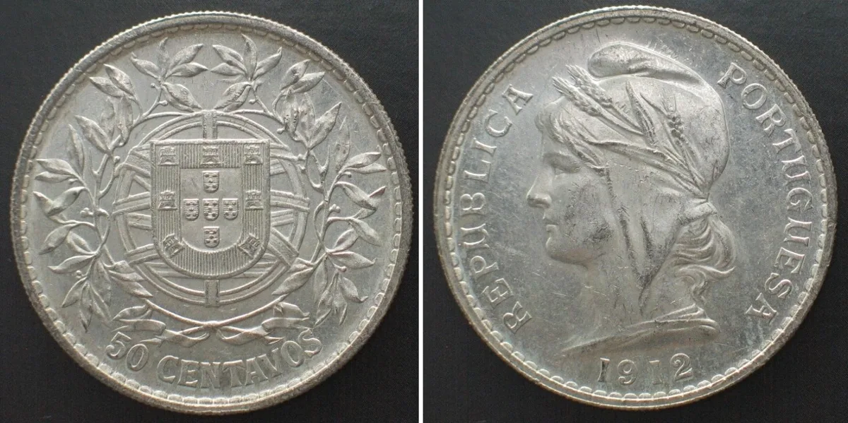 1912 PORTUGAL 50 Centavos 1912 silver, key date, Prooflike specimen Prooflike