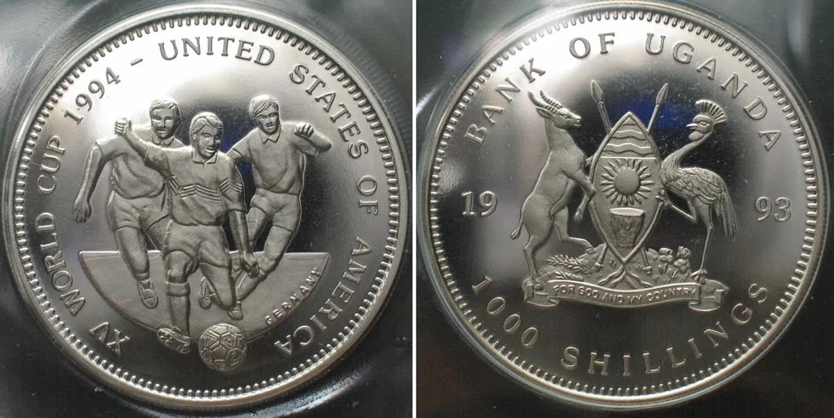 1993 UGANDA 1000 Shillings 1993 SOCCER WORLD CUP Cu-Ni Proof