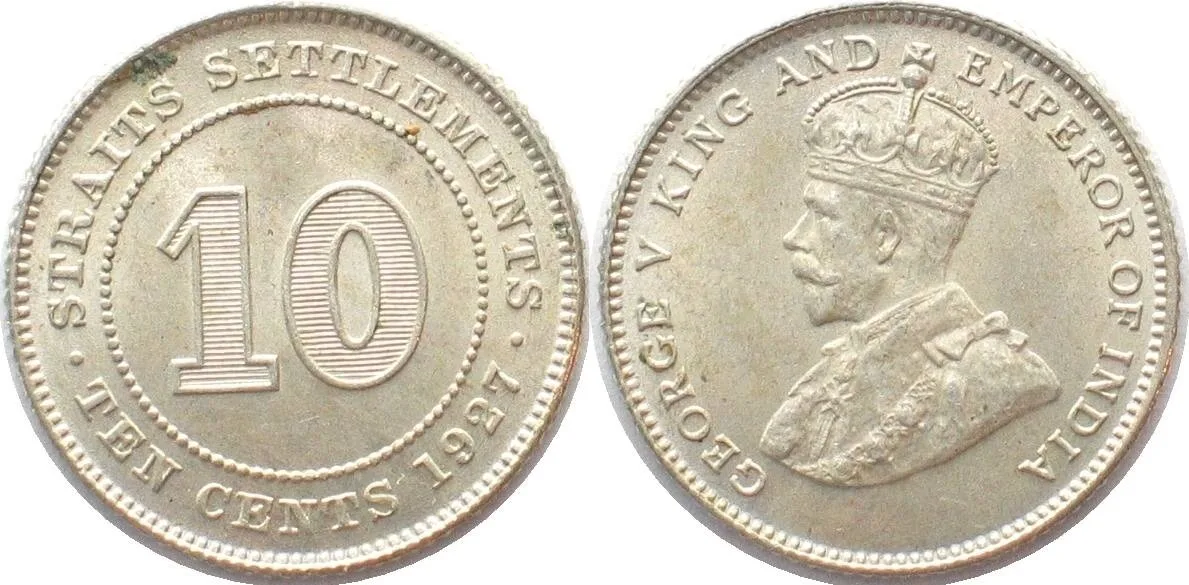 1927 STRAITS SETTLEMENTS 10 Cents 1927 GEORGE V silver BU!!!