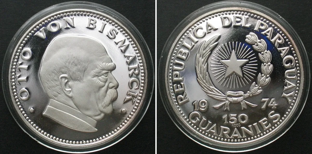 1974 PARAGUAY. 150 Guaranies 1974, OTTO VON BISMARCK, silver Proof RARE! Proof