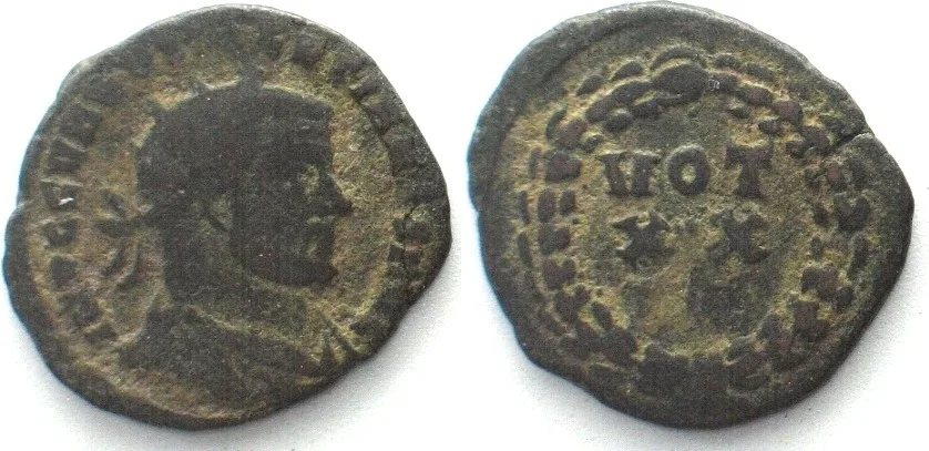 297-298 GALERIUS (293-311 AD). AE Follis, as caesar, 297-298, VOT XX VF
