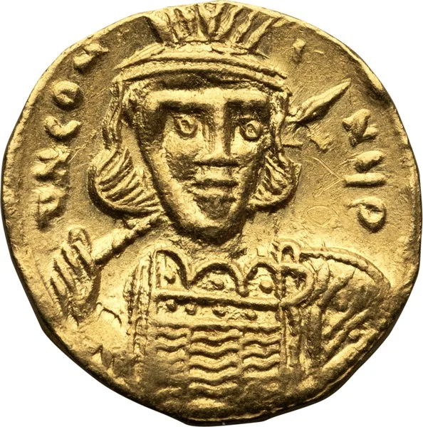 Constantine IV, with Heraclius and Tiberius. Solidus