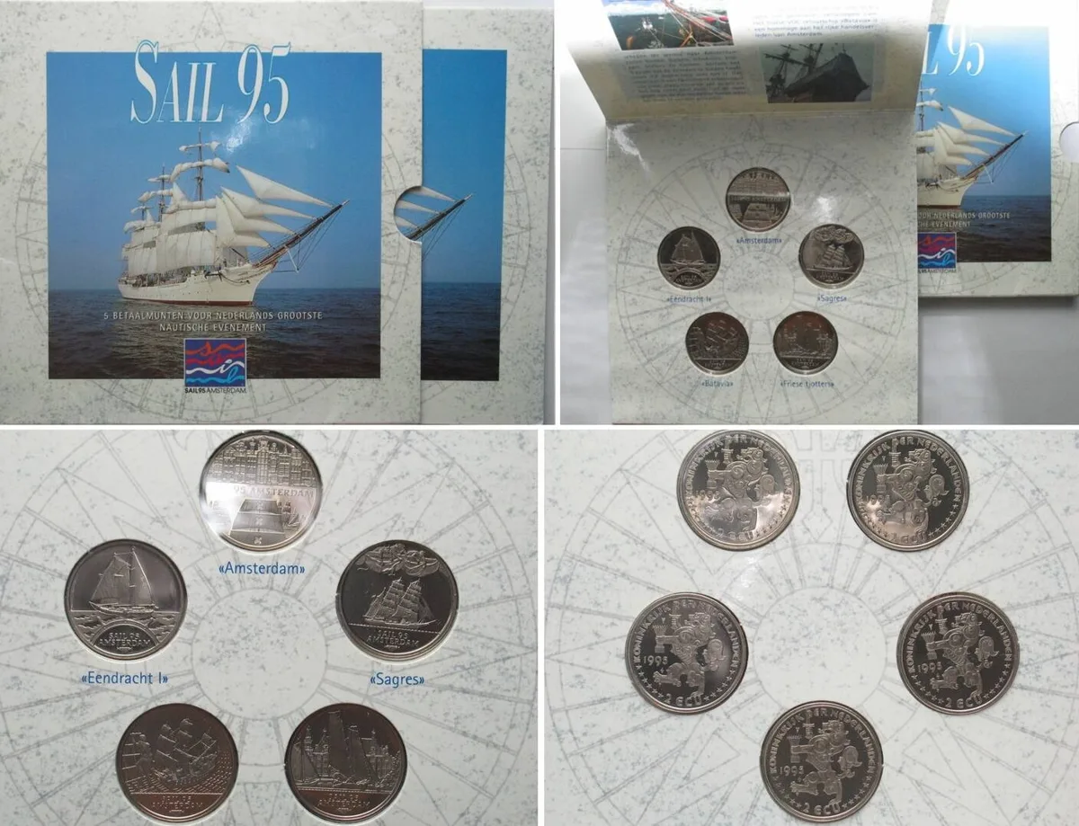 1995 NETHERLANDS 5 x 2 Ecu 1995 SAIL 95 AMSTERDAM Cu-Ni BU