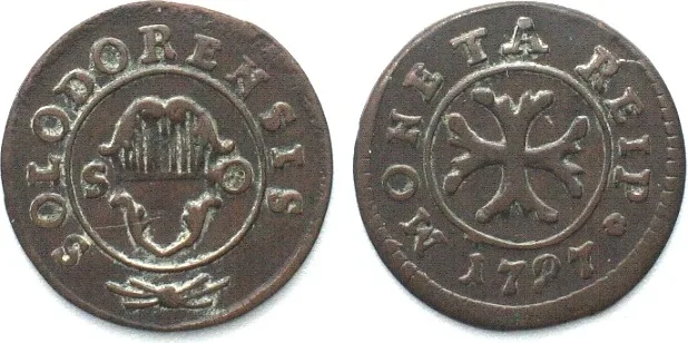 1797 Swiss Cantons SOLOTHURN 1/2 Kreuzer 1797 billon VF-XF