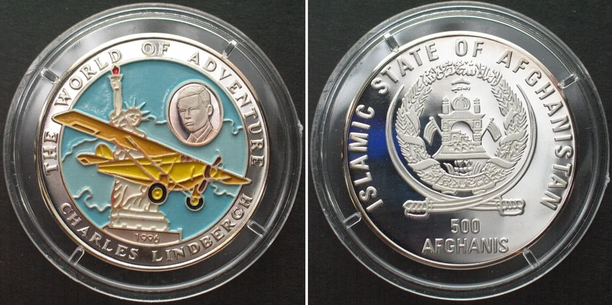 1996 AFGHANISTAN 500 Afghanis 1996 CHARLES LINDBERH silver multicolor Proof SCARCE! Proof
