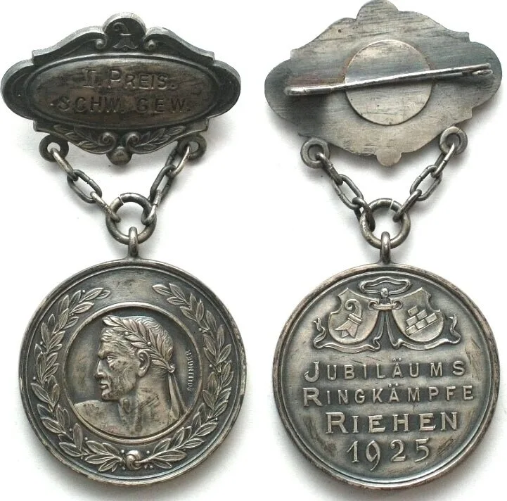 1925 Swiss RIEHEN (Basel) 1st PRIZE in 1925 Commemorative Wrestling Festival, RRR!!! UNC-
