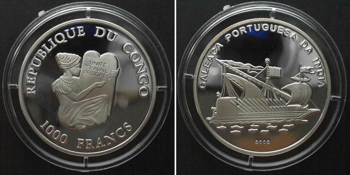 2002 CONGO 1000 Francs 2002 GALEACA PORTUGUESA DA INDIA silver Proof
