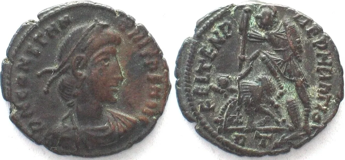 353-355 CONSTANTIUS II AE Maiorina 353-355, RT palm branch, Rome mint FEL TEMP REPARATIO EF