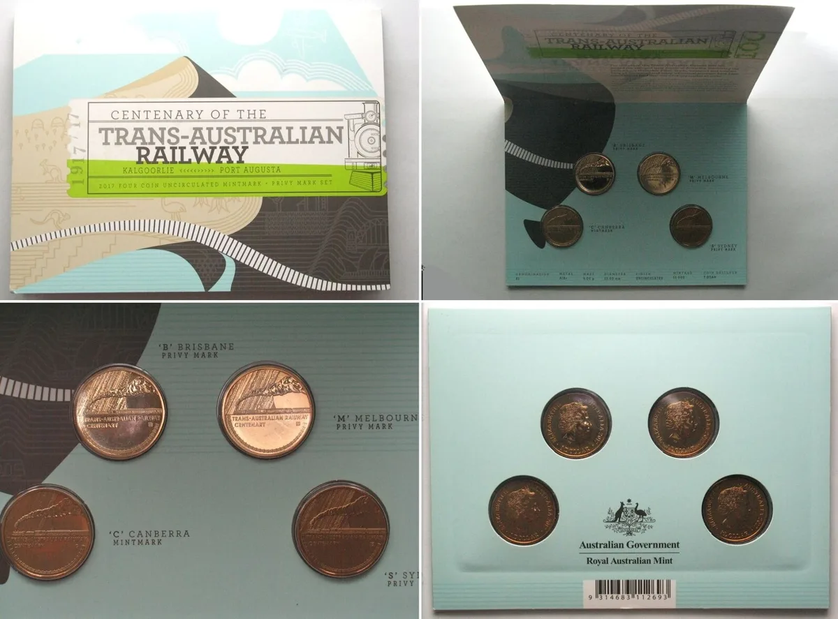 2017 2017 $1 Centenary of The Trans-Australian Railway Uncirculated 4 Coin Set BU