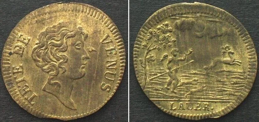 1840 TETE DE VENUS Counter by Lauer ND (ca.1840) brass 20mm UNC!