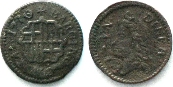 1710 Spain BARCELONA Dinero 1710, CARLOS III, PRETENDER COINAGE, copper AU!