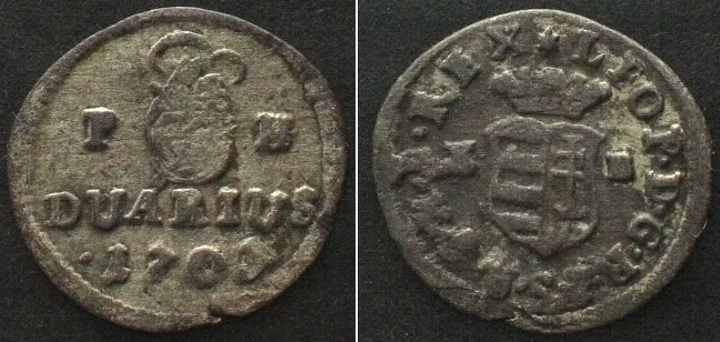 1703 HUNGARY. Duarius 1703 KB, LEOPOLD I, Madonna, billon XF EF