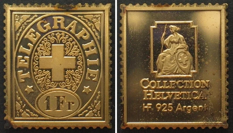 1985 COLLECTION HELVETICA, Telegraphenmarke 1 Fr. 1877, silver ingot Proof