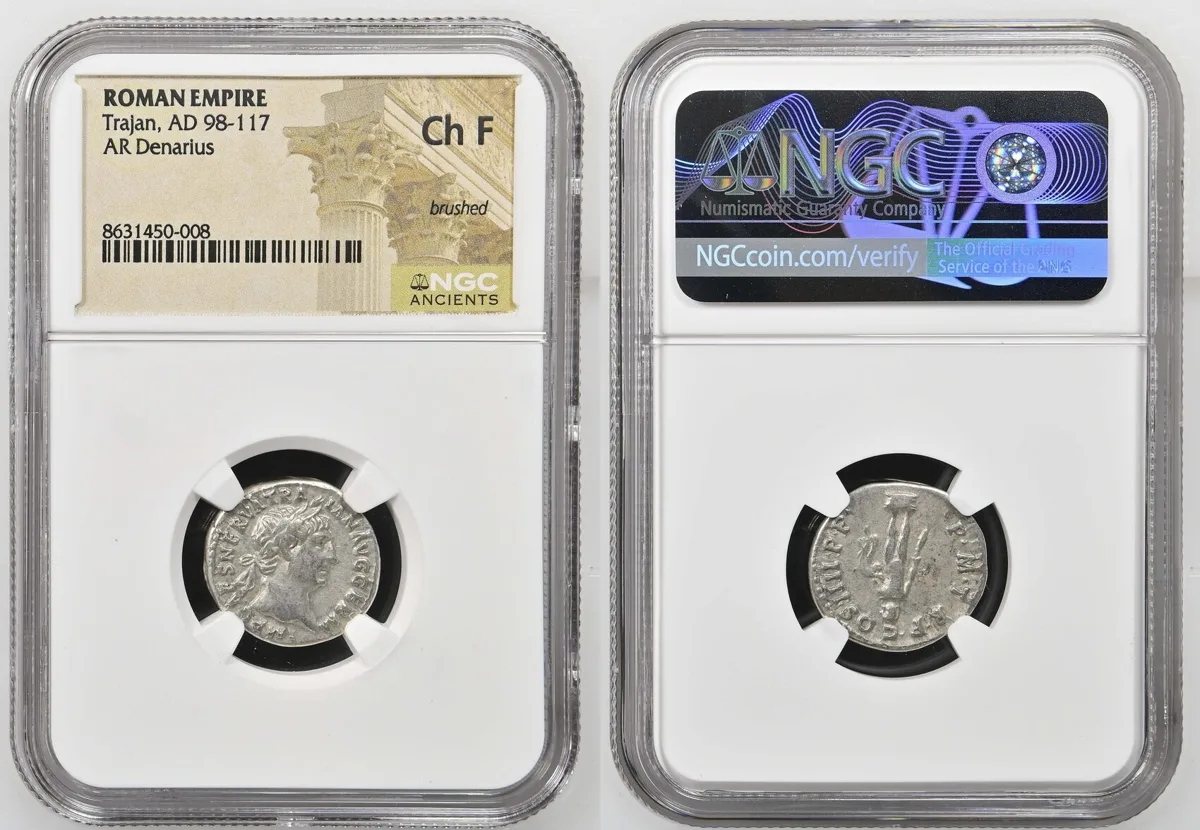 Denarius 98-117 AD Trajan Ch F