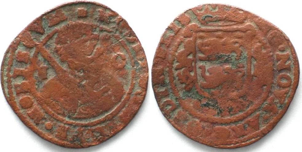1644-1649 NETHERLANDS - FRIESLAND Oord (2 Duits) ND(1644-49) copper VF