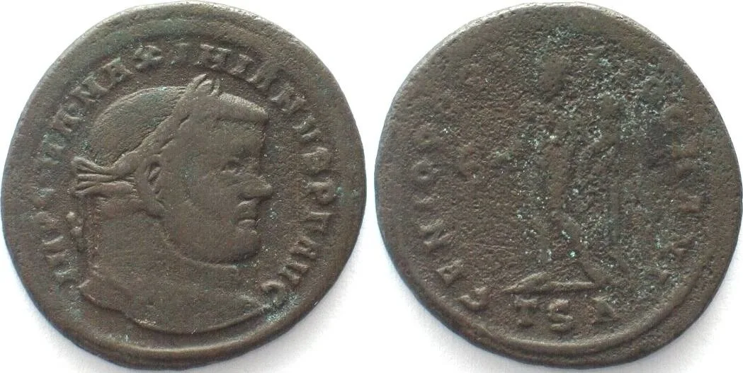 298-299 MAXIMIANUS AE Follis 29mm GENIO POPVLI ROMANI Thessalonica TSA VF-EF/VF