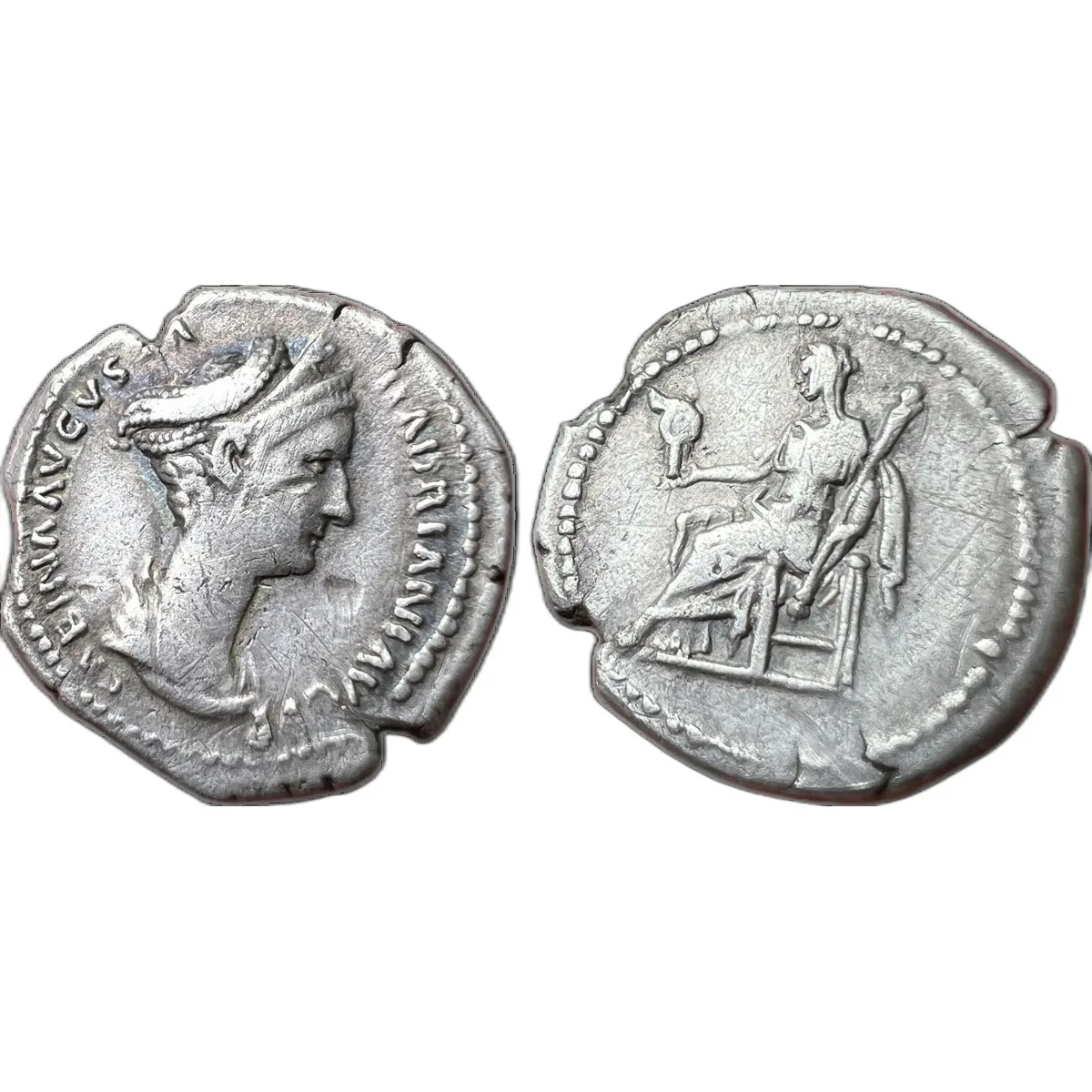 Roman Imperial Sabina AR Denarius Vesta Palladium Hadrian AD 128-136/137
