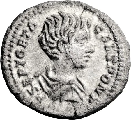 Geta as Caesar and Caracalla. Denarius