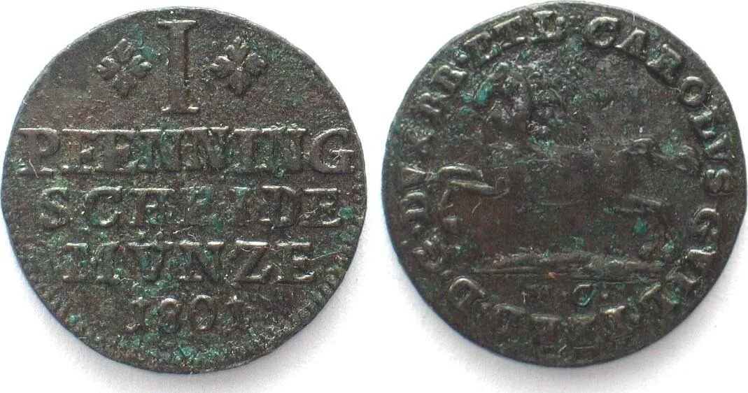 1801 BRUNSWICK-WOLFENBUTTEL Pfennig 1801 KARL WILHELM FERDINAND copper AU!