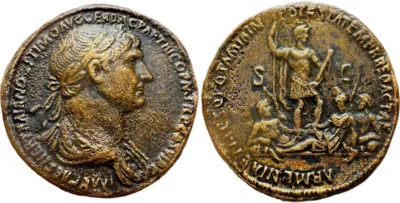 Trajan Orichalcum Sestertius.  RARE & Historical Issue in EXCELLENT Condition!