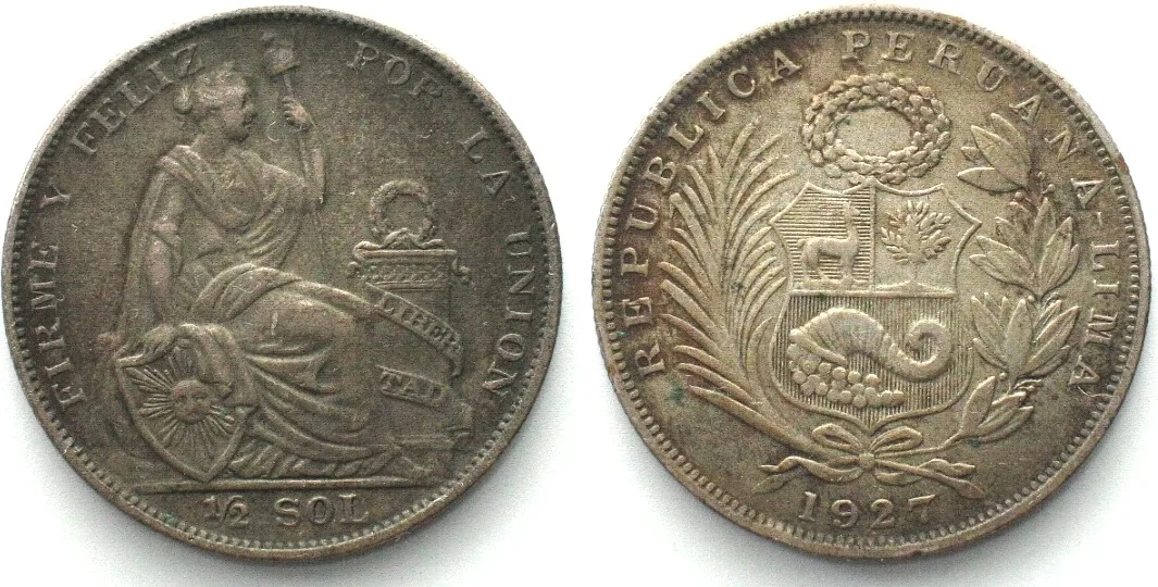 1927 PERU 1/2 Sol 1927 Lima, silver XF! EF