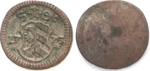 1773 German States NUREMBERG Pfennig 1773, uniface, billon XF EF