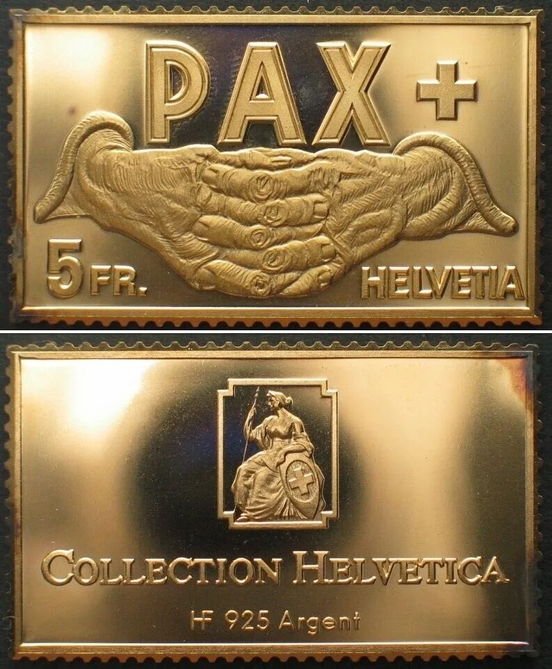 1985 COLLECTION HELVETICA, PAX-Serie 5 Fr. 1945, silver ingot Proof