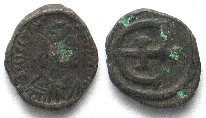 527-565 JUSTINIAN I (527-565). AE Pentanummium, Antioch mint, VF