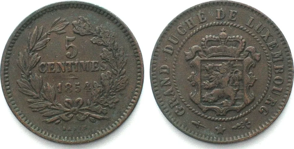 1854 LUXEMBOURG 5 Centimes 1854 WILLEM III bronze XF! EF