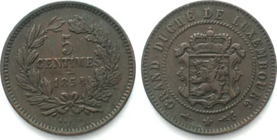 1854 LUXEMBOURG 5 Centimes 1854 WILLEM III bronze XF! EF