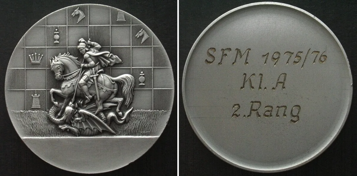 1976 SWITZERLAND Medal 1976 CHESS silvered bronze SCARCE! UNC