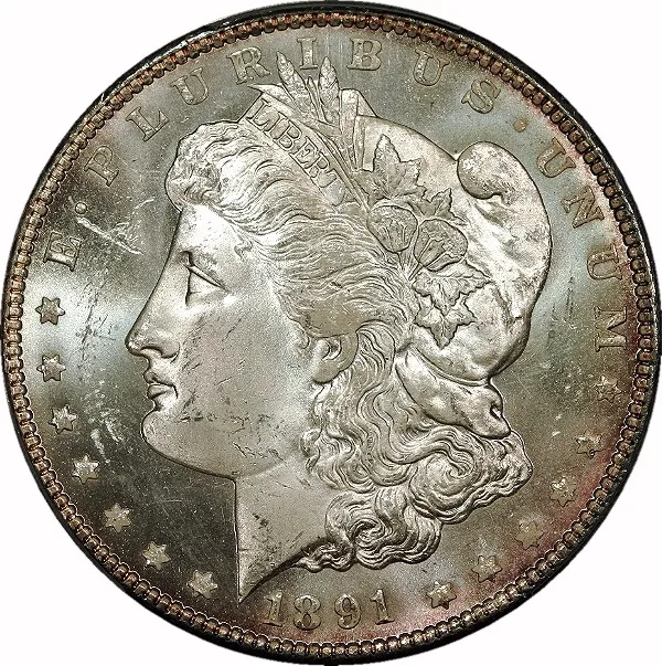 Morgan Dollar, 1891-CC, $1, MS63+ , PCGS