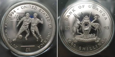 1993 UGANDA - PATTERN 1000 Shillings 1993, SOCCER WORLD CUP, Cu-Ni Proof