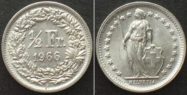 1966 SWITZERLAND 1/2 Franc 1966 silver UNC!!!
