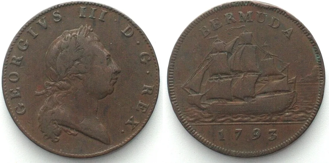 1793 BERMUDA. Penny 1793, GEORGE III, copper VF