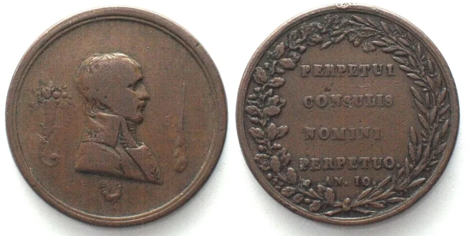 1801-1802 NAPOLEON, Consulate. Medal AN. 10 (1801-02) copper 24mm, RARE! VF