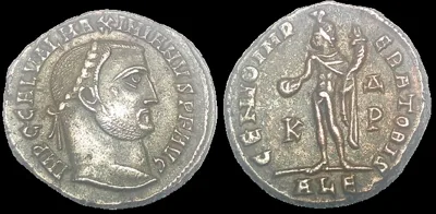 GALERIUS (Struck 308–310 AD) AE Silvered 23.5mm, 7.15g. Follis. ALEXANDRIA Mint (Silvered, Toned)