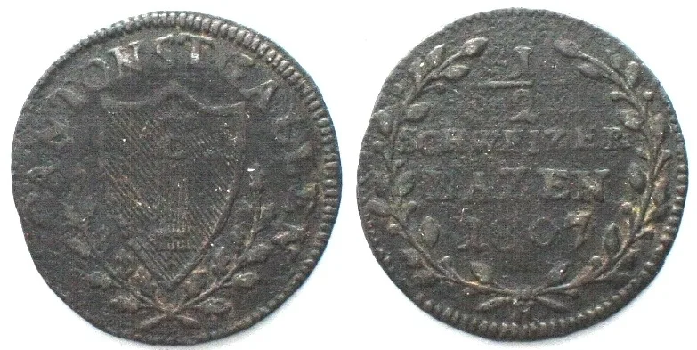 1807 SAINT GALL, Canton. 1/2 Schweizer Batzen 1807 billon VF+ KEY DATE! VF+