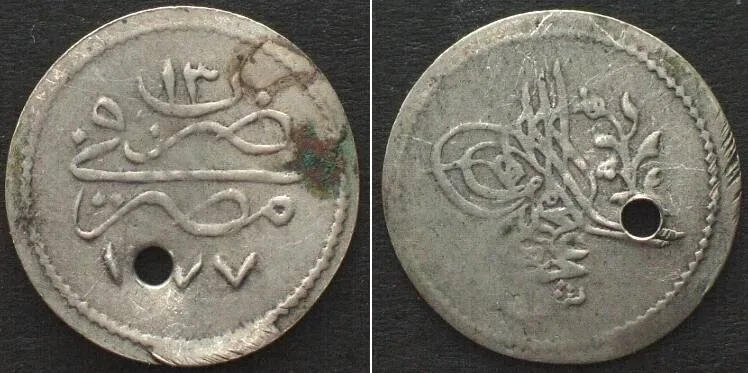 1872 OTTOMAN EGYPT Qirsh AH 1277-13 (1872) ABDUL AZIZ silver KEY DATE! VF+