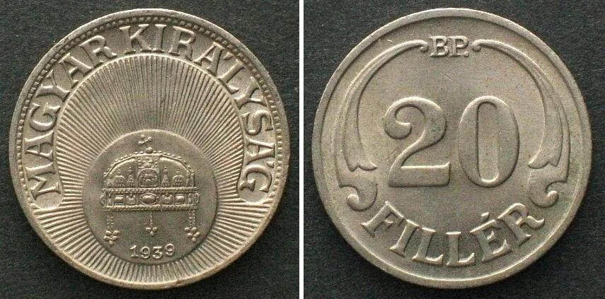 1939 HUNGARY 20 Filler 1939 Ku-Ni SCARCE DATE! UNC!!!