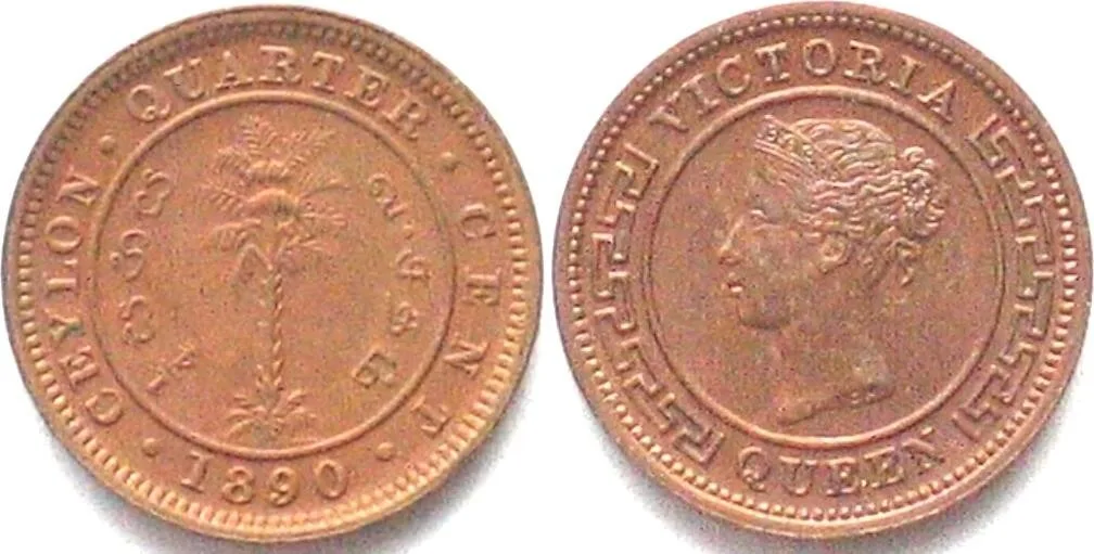 1890 CEYLON 1/4 Cent 1890 VICTORIA copper UNC!