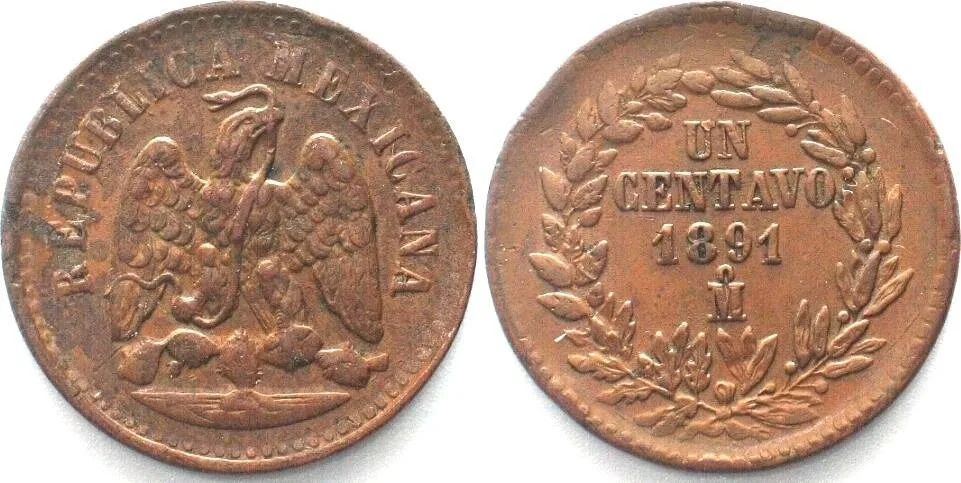 1891 MEXICO. 1 Centavo 1891 Mo, copper, AU!