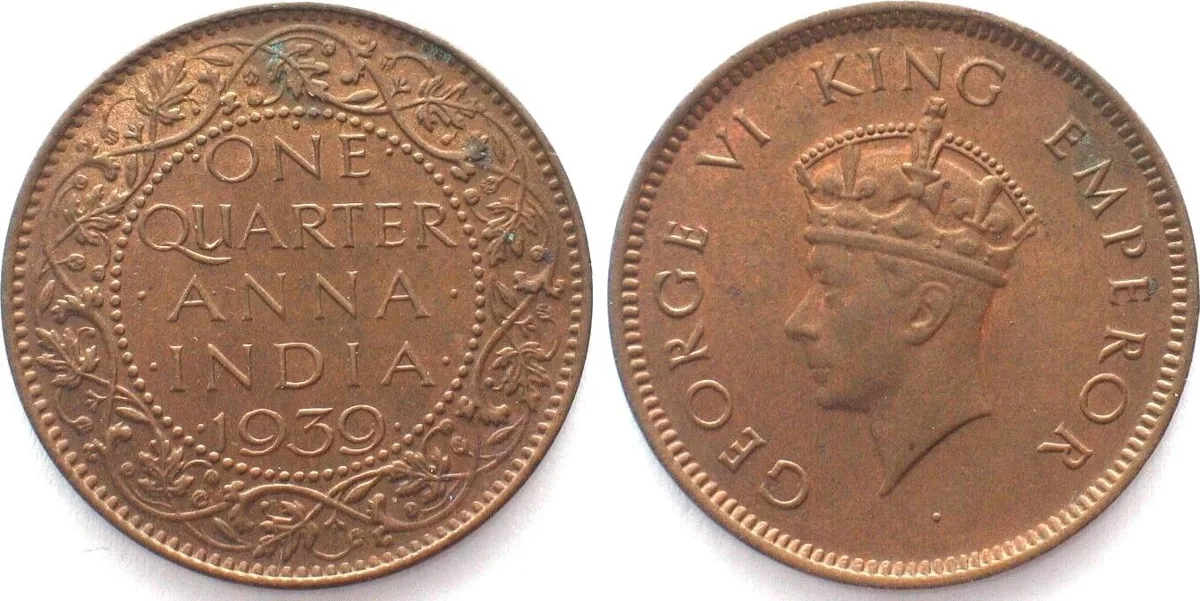 1939 INDIA 1/4 Anna 1939 (b) Bombay GEORGE VI bronze UNC!