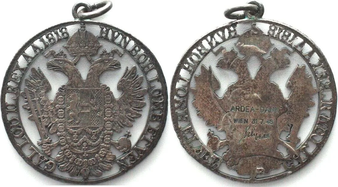1818 AUSTRIA 1/2 Thaler 1818 B, FRANZ I - cutout coin - silver VF+