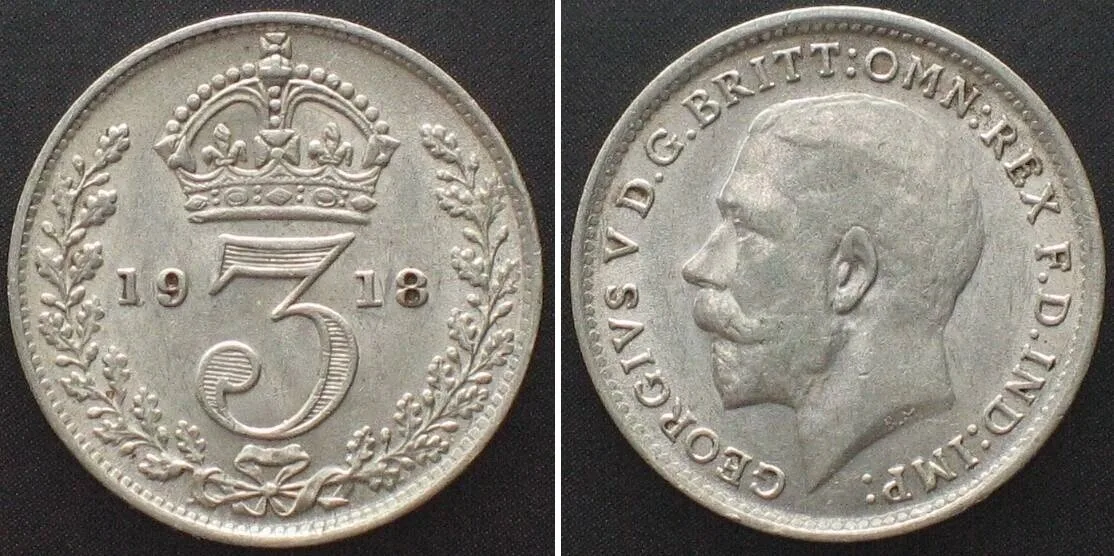 1918 GREAT BRITAIN Threepence 1918 GEORGE V silver UNC-!